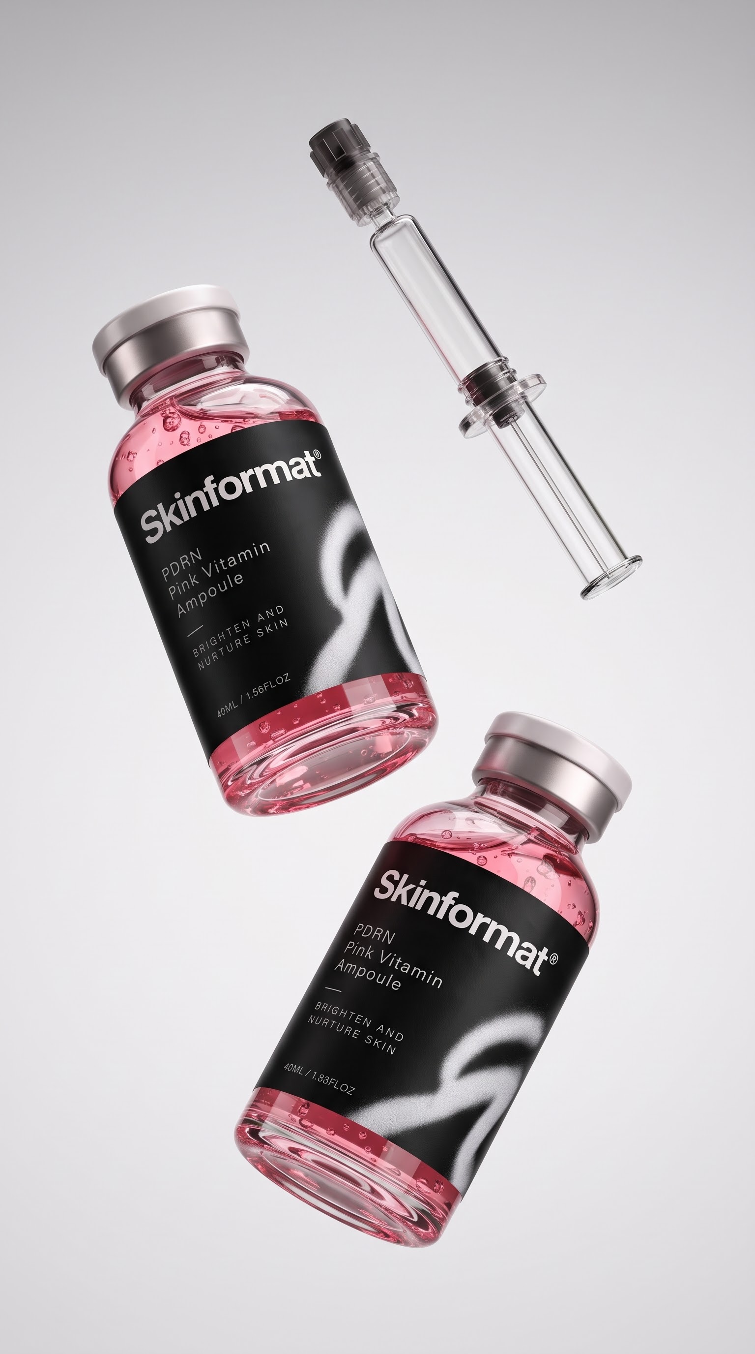 Pink serum in Skinformat glass ampoules with a silver-capped applicator